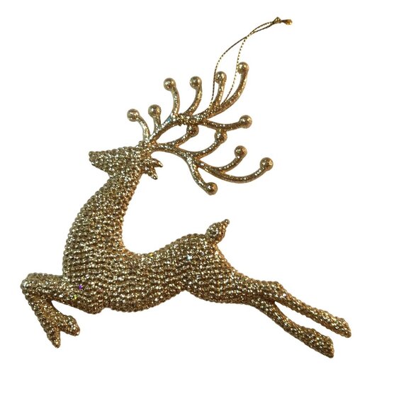 Gold Glitter Reindeer Christmas Tree Ornament - Picture 1 of 3